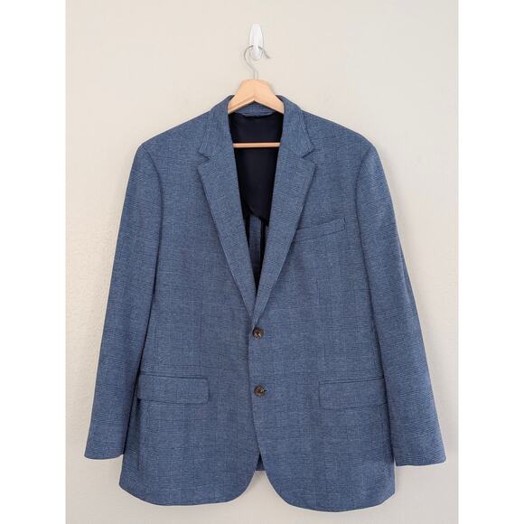 Men's Bonobos Blue Glen Plaid Cotton Blend Sport Coat Blazer Athletic Fit Sz 46R - Picture 2 of 9